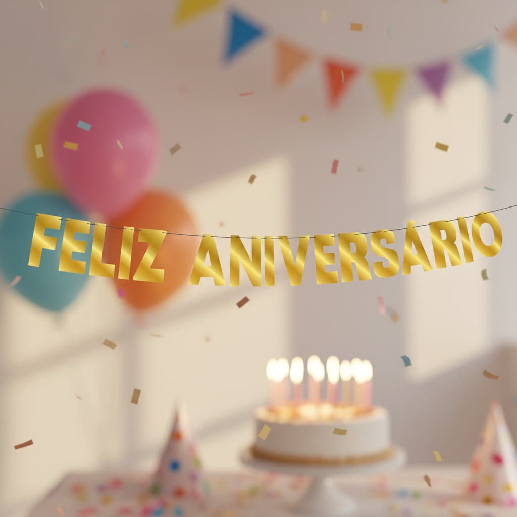 Faixa Feliz Aniversário LUXO Metalizada Dourada Tamanho 2M40cm