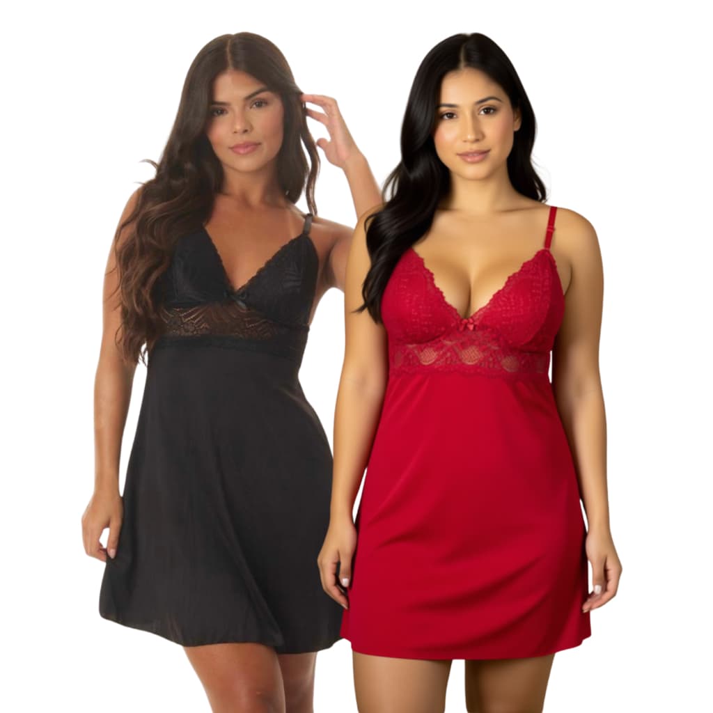 RL Magazzine Kit 2 Camisola Sensual Renda Vestido De Dormir Alça Regulável