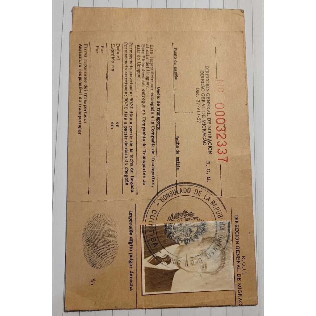 Documento migração de José Antonio Sacchitello - 1961