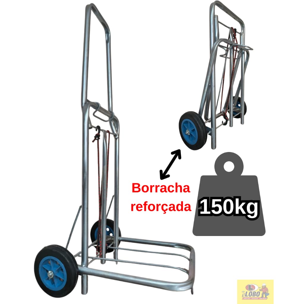 Carrinho De Mão Dobrável Bagagem 150kg carga Maleiro Caixa Térmica Cooler Praia Feira Sacoleira Jumbão