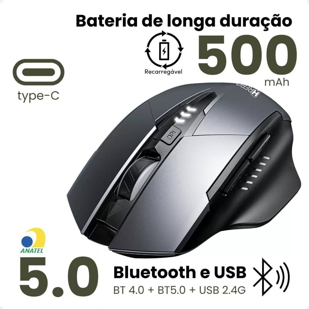 Mouse Sem Fio Hrebos IF-263 Gamer Ergonômico 2.4G Recarregável 1600DPI  Alta Performance