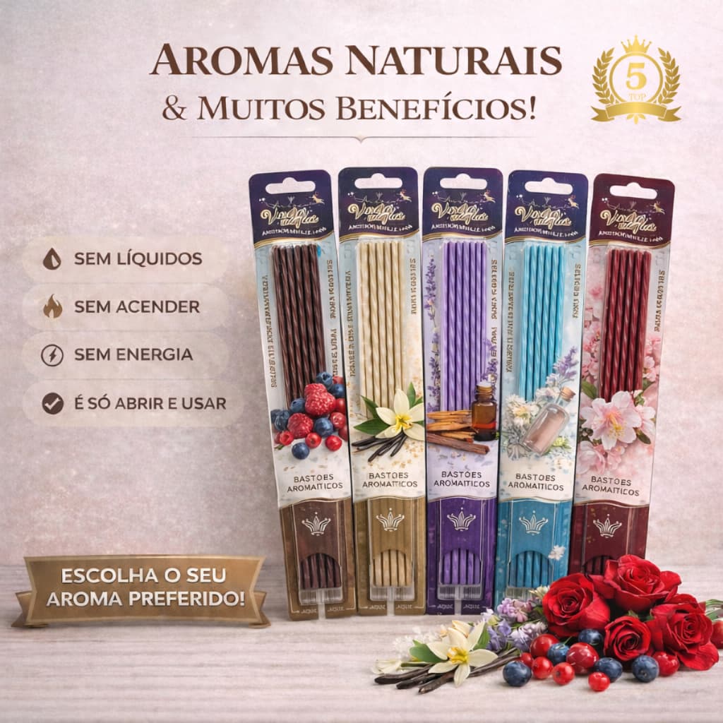 Vareta Mágica Perfumada com 5 unidades - Flexível - Aromático - Difusor de Ambientes - Casa - Carro - Banheiro