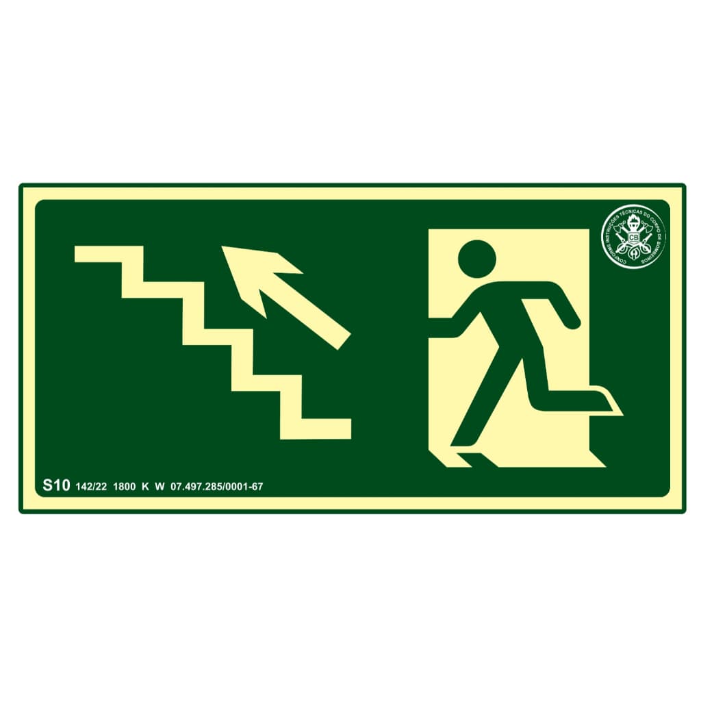 Kit 5 e 10 Placas de Sinalização Fotoluminescente Sobe Escada Esquerda S10 / Sobe Escada Direita S11