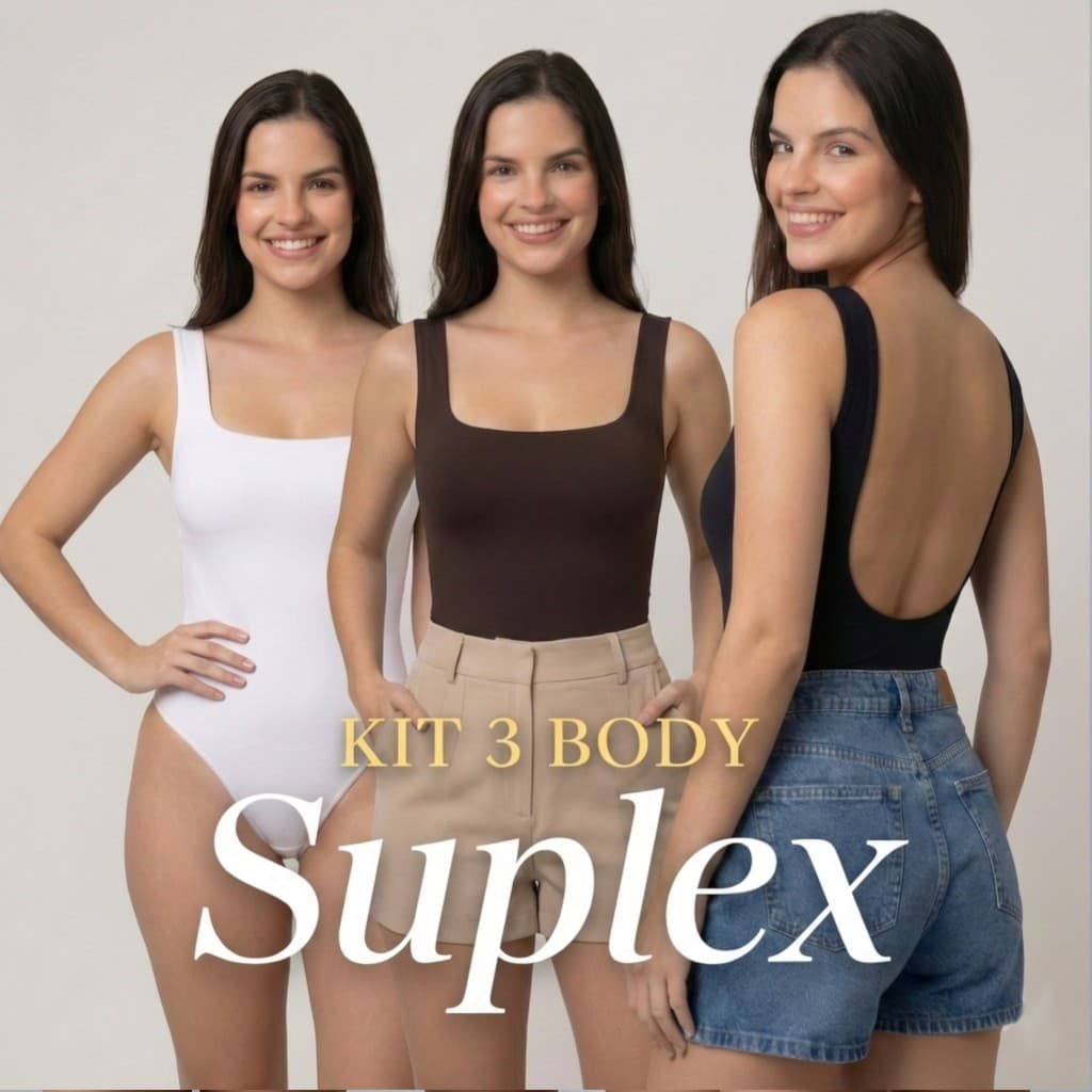 Kit 3 Body Suplex Quadrado Costas Nua Liso Forro Duplo Maiô Blusa Regata Feminina Moda Decotado