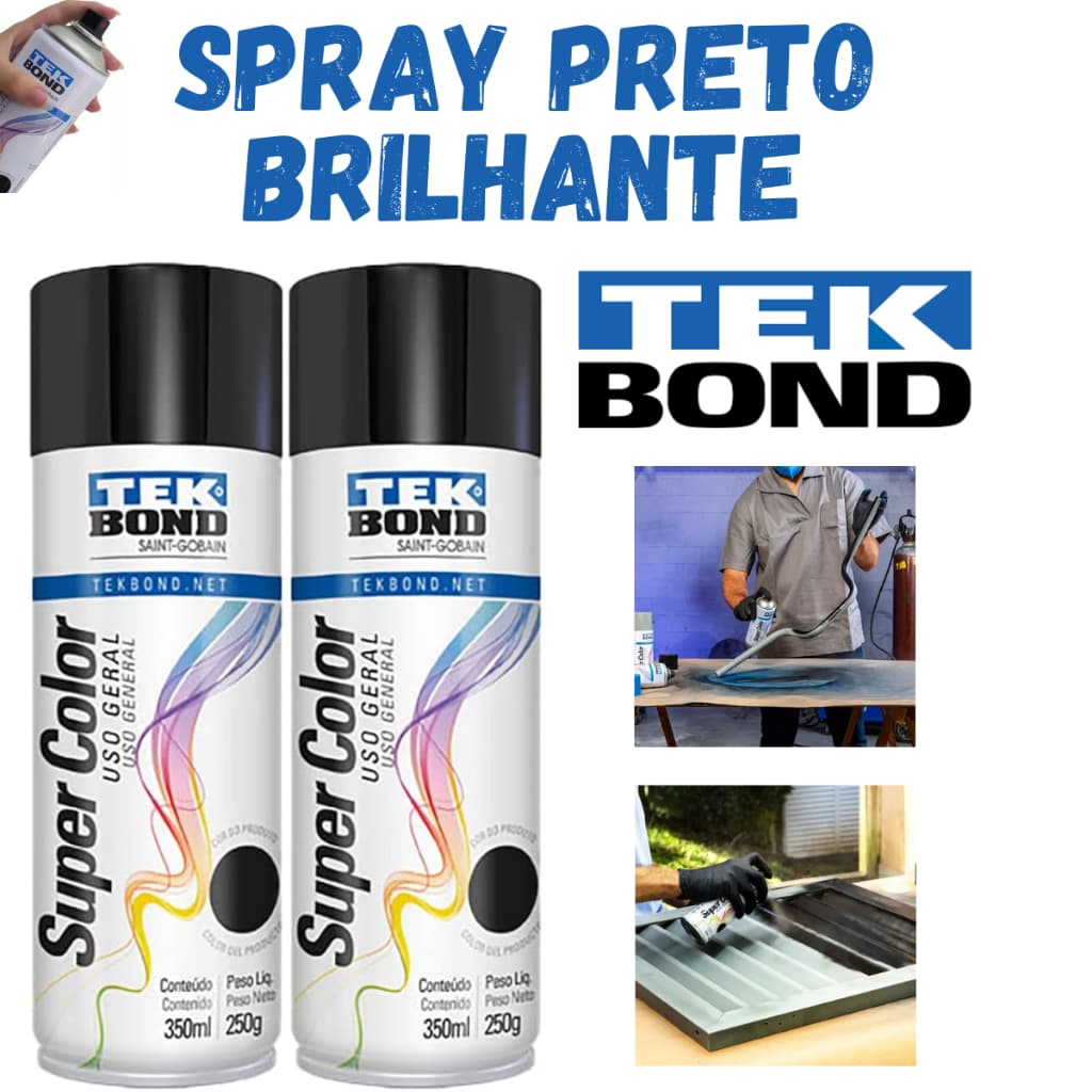 Spray Preto Brilhante TekBond Profissional Artesão  350ML Pintura