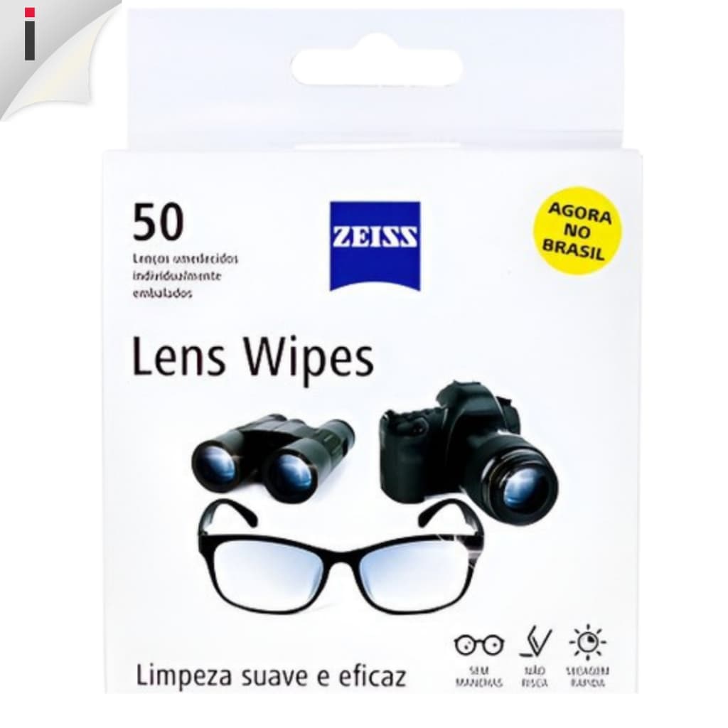 Kit 50 Lens Wipes Zeiss Lenços de Limpeza de Óculos  Pré umedecidos Lentes Oticas Telas em Geral