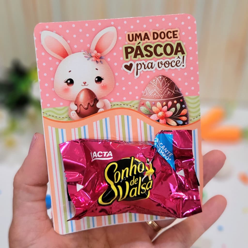 Card Páscoa para Bombom 9,8x13 Lembrancinha Coelhinho Cristão Kit 30 50 100 (Não acompanha chocolate)