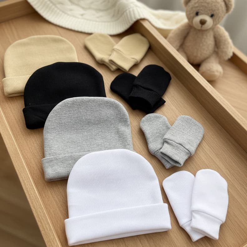 Kit 4 Touca de Bebê RN 4 Toucas + 4 Pares Luva RecémNascido Maternidade Enxoval Baby Algodão Premium