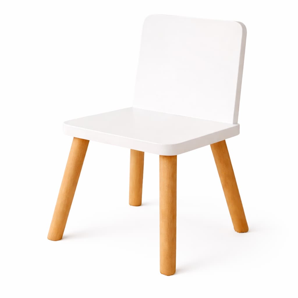 Cadeira Infantil MDF Branca com Pés Madeira Pinus Resistente Para Estudos E Brincadeiras