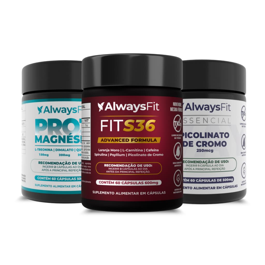 Kit Anti-inchaço - Pro3magnesio + Picolinato de cromo + Fits36 da AlwaysFit , Sem Sabor