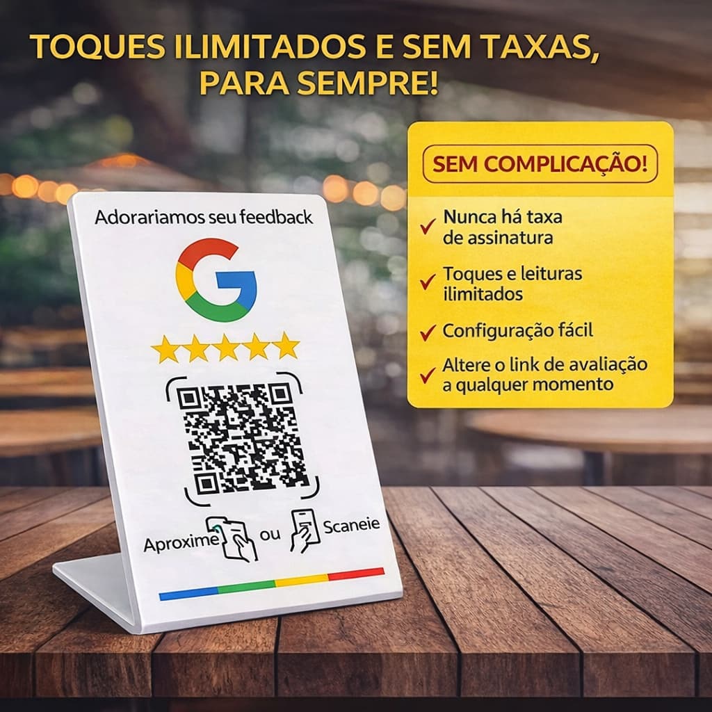 Display / Placa de Balcão para Google/Instagram Avaliação, QR-CODE E NFC