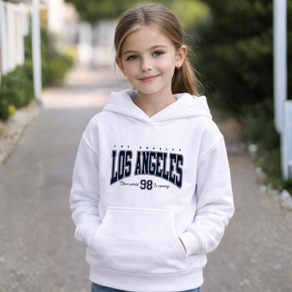 Moletom Infantil Feminino Los Angeles com Capuz e Bolso Canguru Menina Inverno Quentinho
