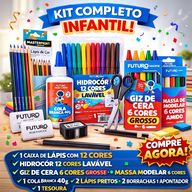 KIT COMPLETO MATERIAL ESCOLAR VOLTA AS AULAS INFANTIL