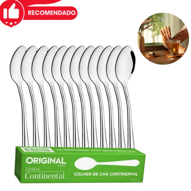 Jogo Colher de Chá Continental Kit C/12 Jogo de Talheres Inox Restaunte Cozinha Colher Pequena