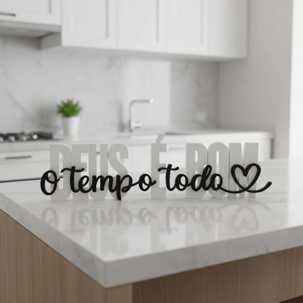 Placa/Letreiro Decorativo “Deus é Bom o Tempo Todo” Decoração Cristã Evangélica para Parede Sala Quarto Escritório Ca