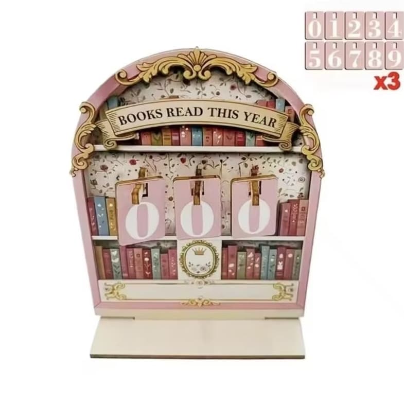 Contador de Leitura contador de livros rosa marrom mdf vintage