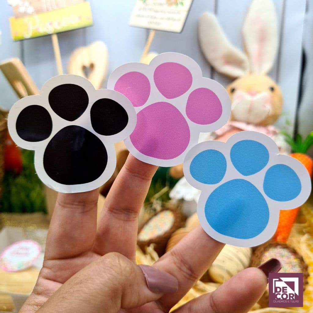 Adesivo Pegadas de Coelho Páscoa 5x5,5cm Patinhas Coelhinho Decoração Chão Caça aos Ovos Surpresa