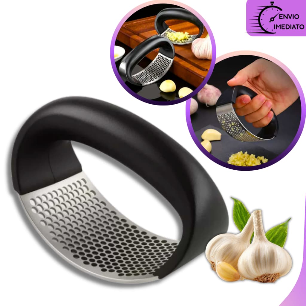 Amassador Espremedor Triturador de Alho em Aço Inox Premium Manual Cozinha Restaurante