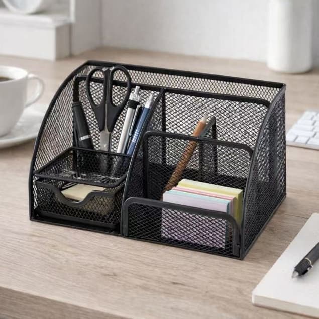 Organizador de Mesa Aramado Para Escritório COM Compartimento Porta Lapís Caneta Clips  cor Preto