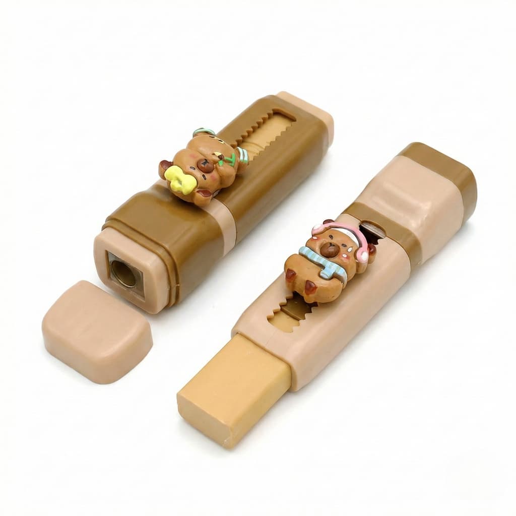 Apontador e Borracha 2 em 1 Capivara Fofa - Material Escolar Criativo e Retrátil