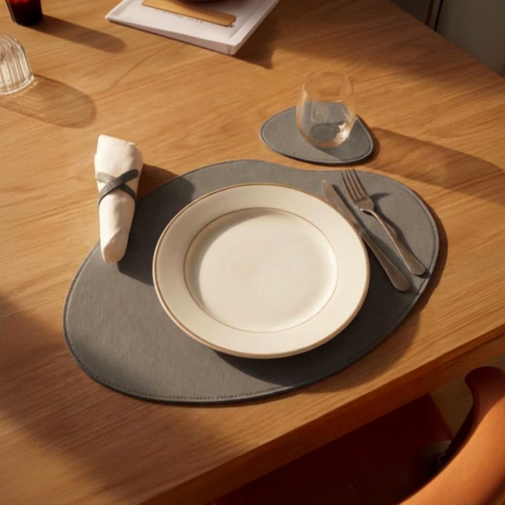 Jogo Americano Premium Couro Ecológico para Mesa Jantar com Porta Copo