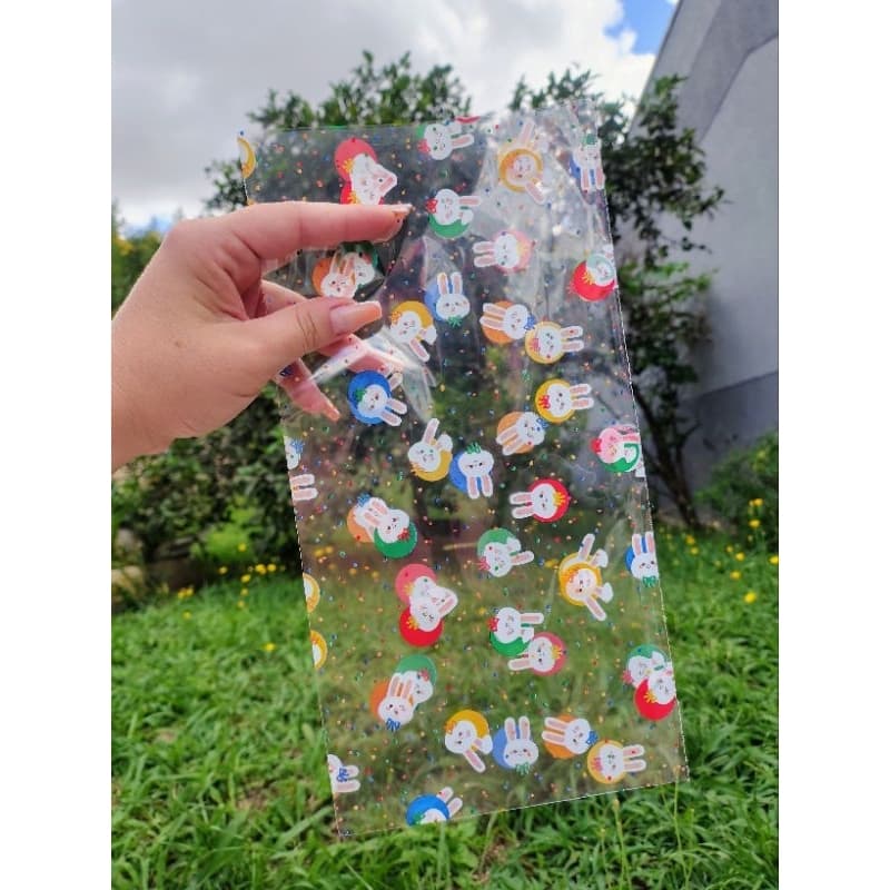 10 Saquinho Páscoa Transparente Decorado Coelhinho 15x30 Embalagem para Doces + Fita Cetim Lembrancinha Infantil