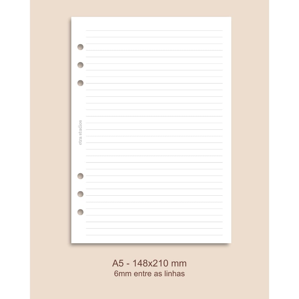 Refil Pautado Básico de Binder/Fichário 6 Furos - A5, A6, A7