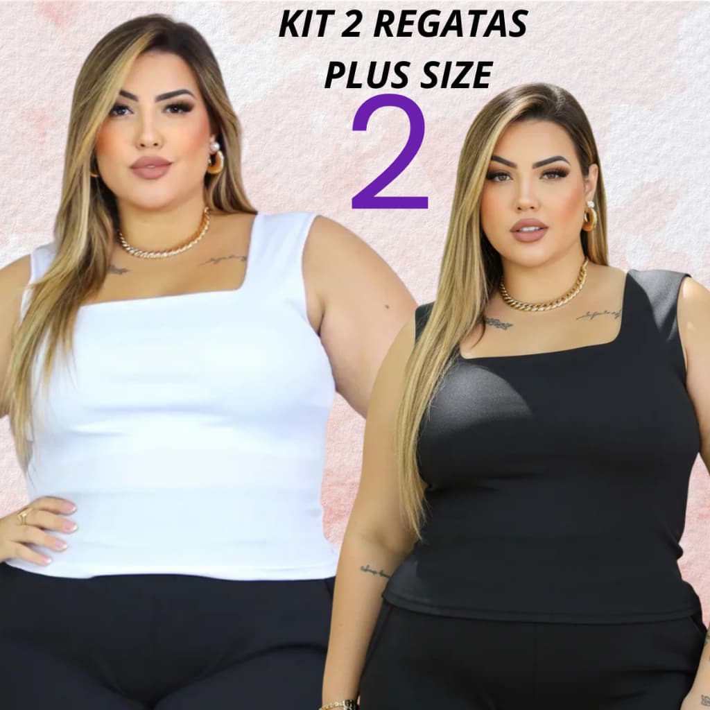 KIT 2 Blusa Regata Plus Size Social Chique com Gola Quadrada Verão Moda Feminina Plus Size Elegante