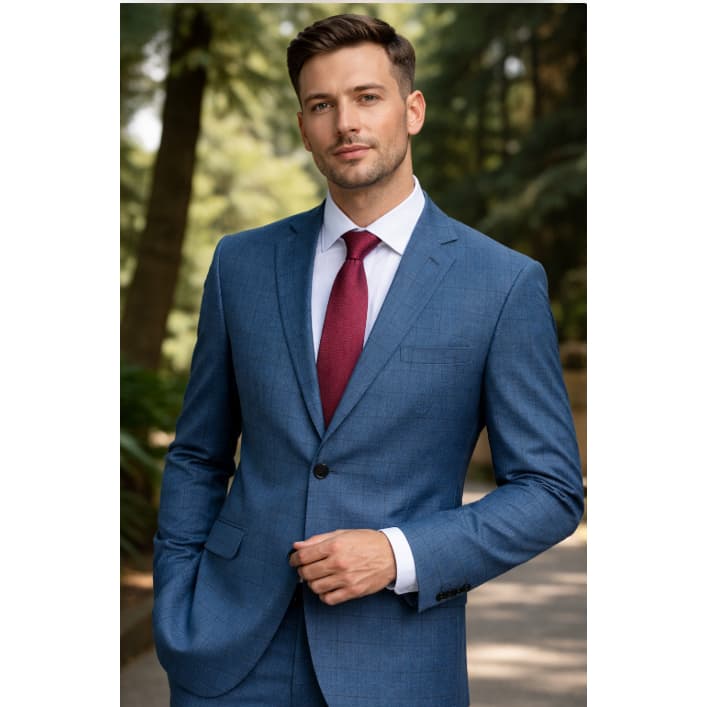 Paletó + Calça Azul Xadrez Tecido Fio Indiano