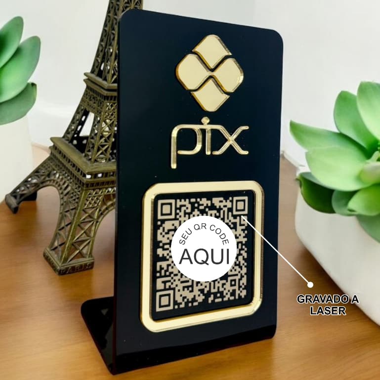 Placa Pix Qr Code  Acrilico Luxo Gravação a Laser - Personalizada para balcão e loja