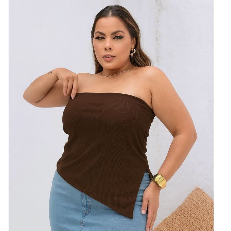 Blusa Feminina Bata Assimétrica Plus Size Tomara que Caia Elegante Confortável  Estilosa do P  ao G3