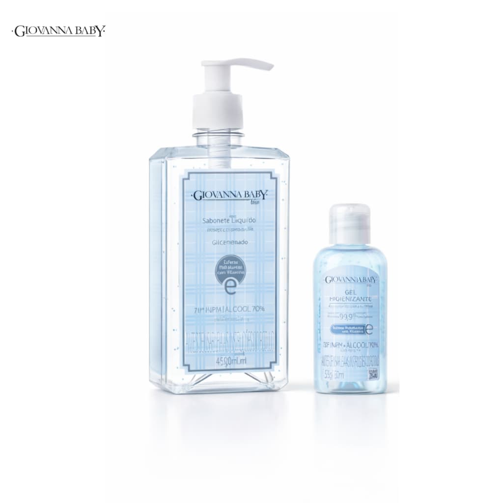 Kit Álcool Gel Giovanna Baby Azul 70º | 500 ml + 60 ml