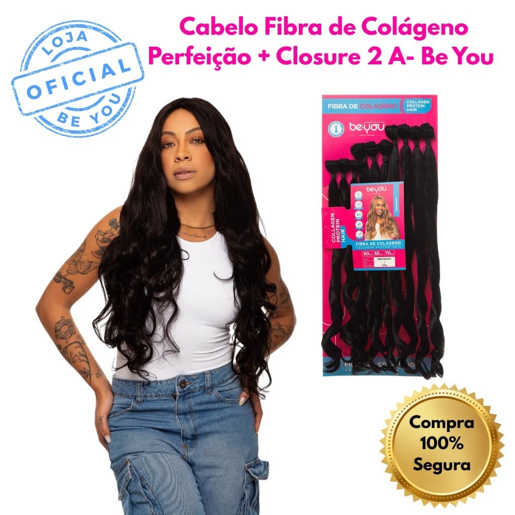 Cabelo Be You Liso Ondulado 2A 320g 10 Telas 70cm Fibra de Colágeno Perfeição Top Closure Be You