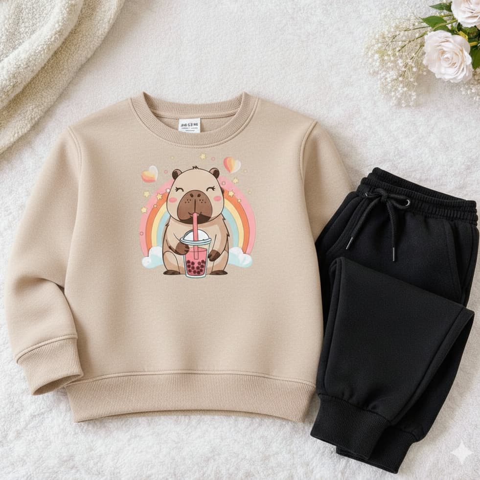Conjunto moletom flanelado meninas infantil juvenil capivara blusa de frio careca de algodão premium