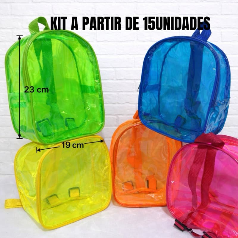 KIT COM 15 20 25 30 MOCHILAS  - G em plástico cristal para festas