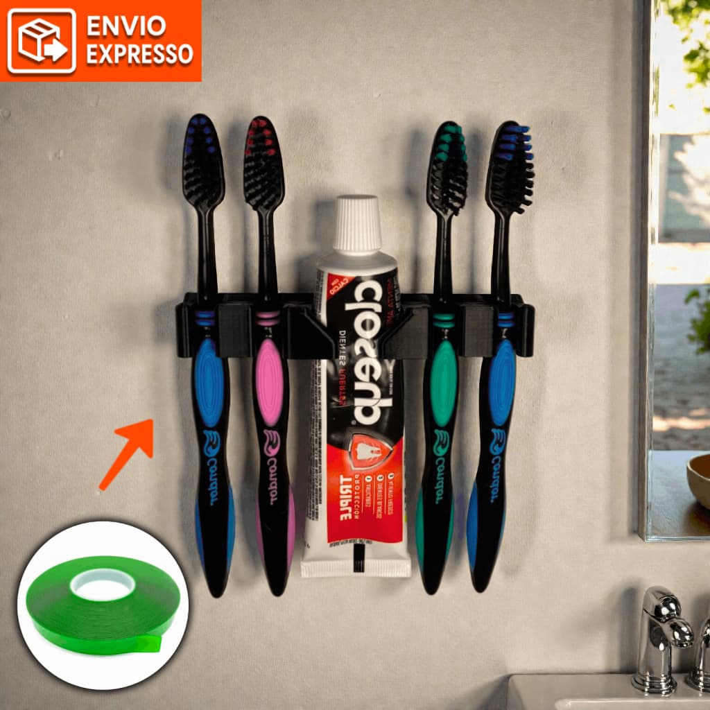 Suporte de Escova de Dente e pasta sem Furo | Organizador Parede Banheiro | Porta Escova Familiar | Fixação Adesiva