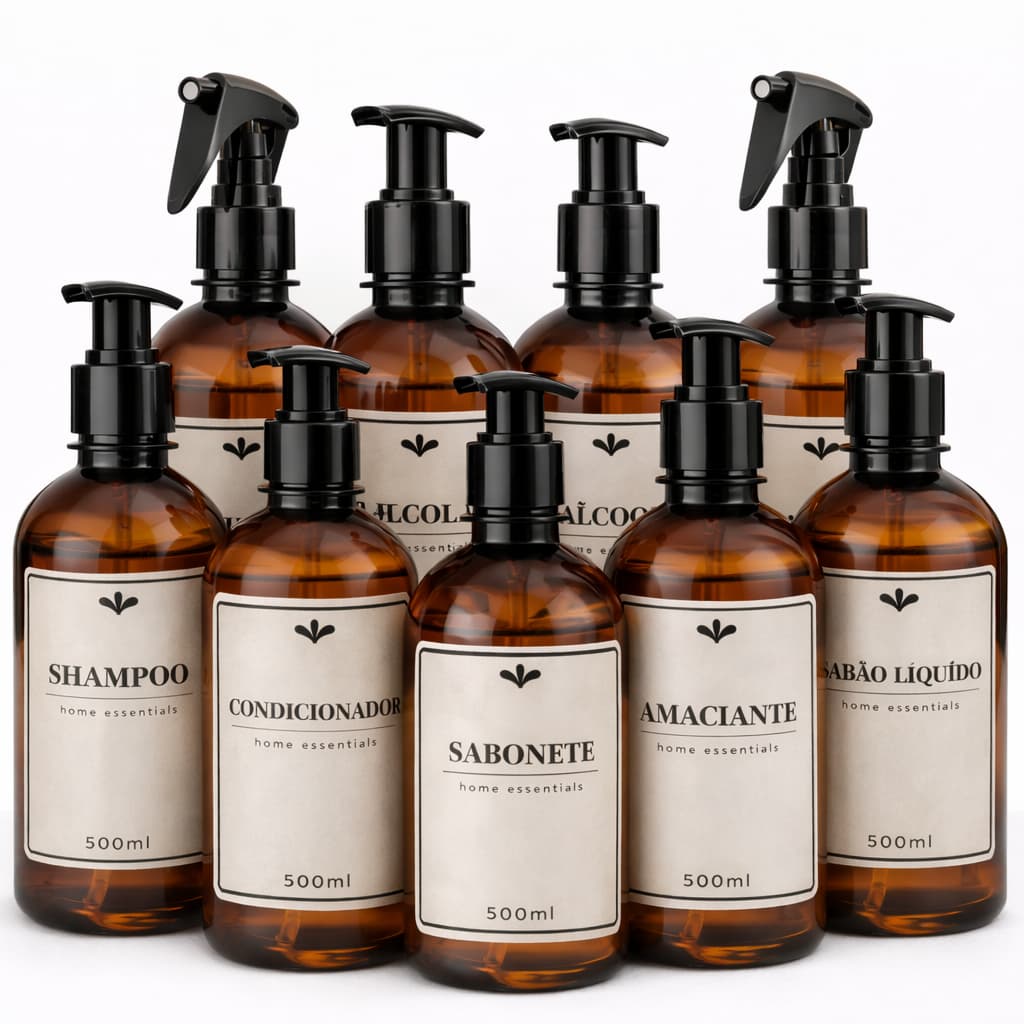 Kit casa completa - frascos âmbar organizadores 500ml