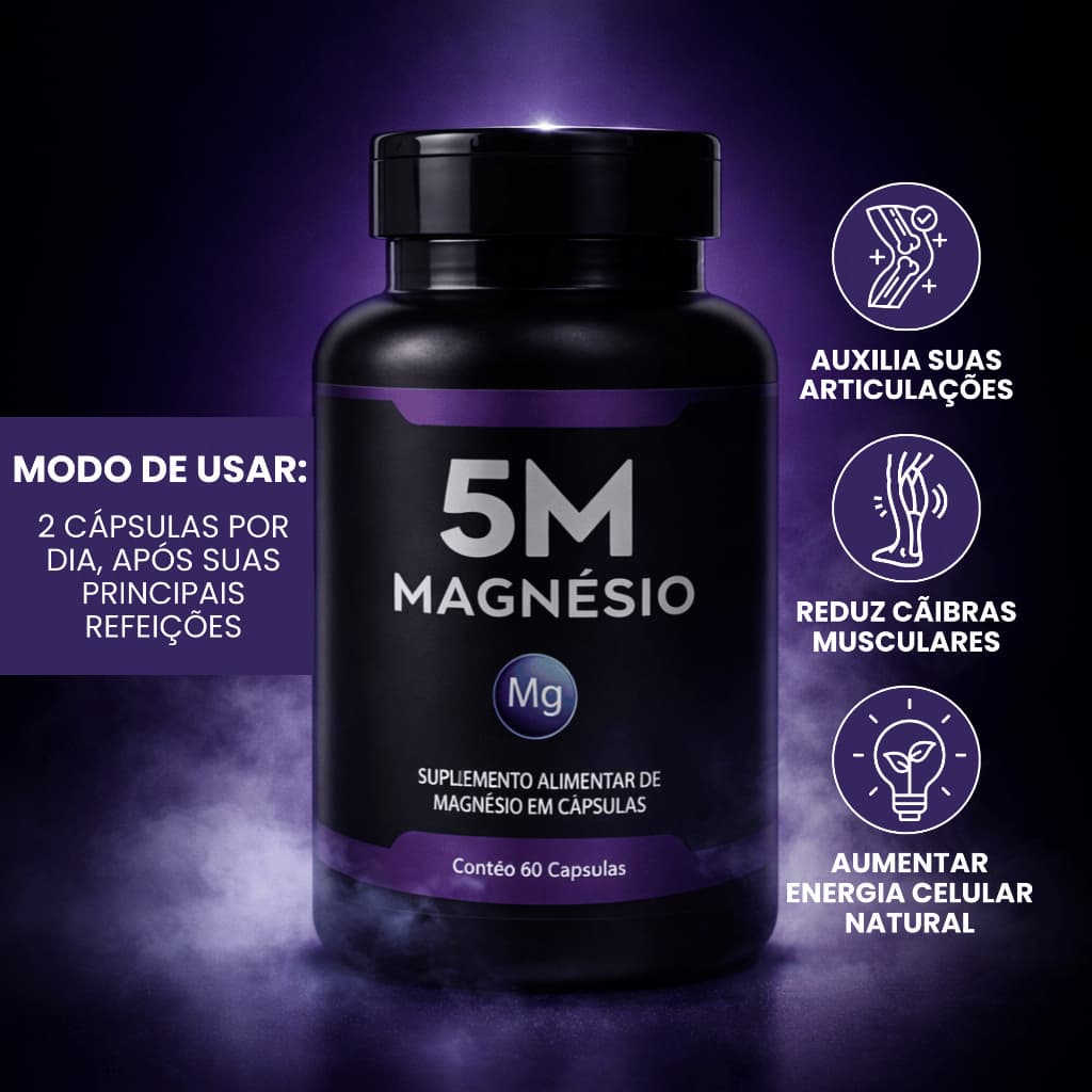5M ORIGINAL - 5 Tipos de Magnésio - 60 Cápsulas - 350mg - Nação Verde