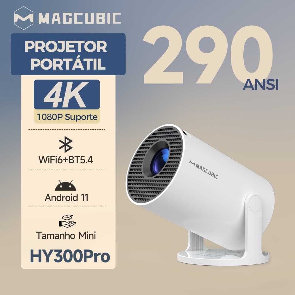 MAGCUBIC HY300 Pro Projetor 4K 1080P Suporte Giratório 180° Android 11 WiFi6 BT5.4 Tamanho Mini