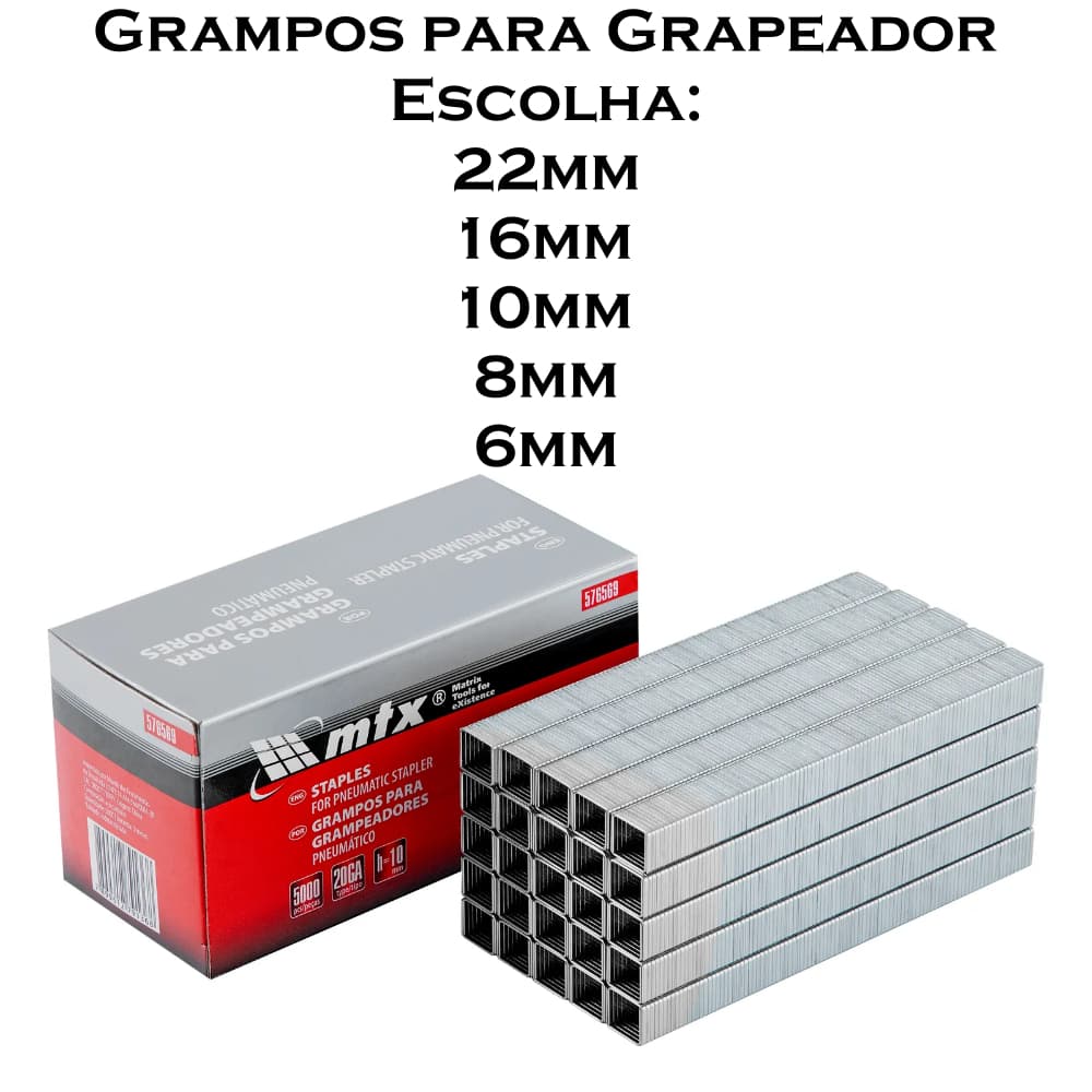 Grampos para Grampeador Pneumático Escolha o Tamanho, 5000 Peças MTX-576569