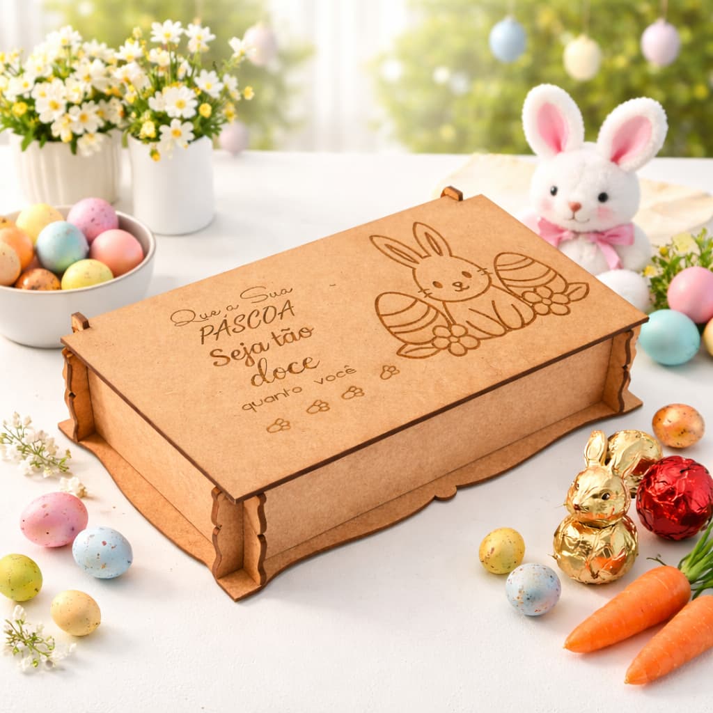 Caixa de Páscoa Feliz Páscoa Embalagem para doces e ovos de Páscoa em MDF