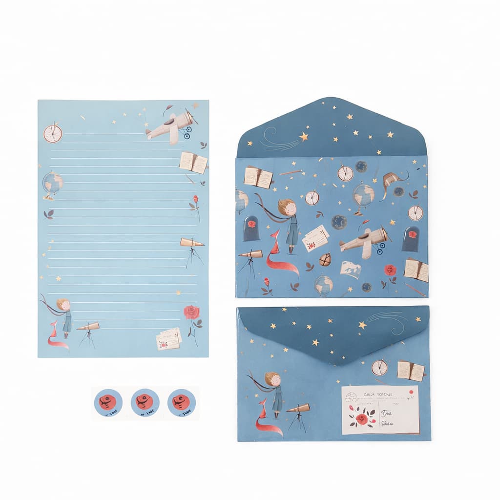 Kit Papel De Carta Decorado 12 Peças – 4 Folhas + 4 Envelopes + 4 Adesivos | Presente Criativo