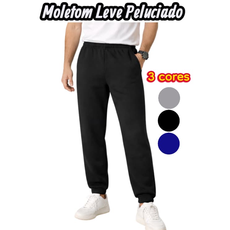 Calça Moletom Masculina Jogger Peluciada Leve Confortável Básica Com Bolso e Elástico Inverno