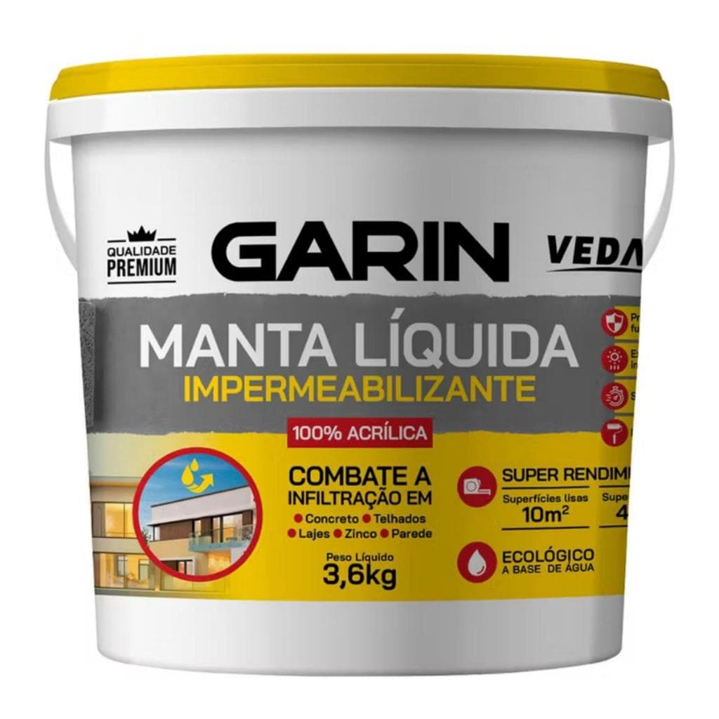 Manta Líquida Garin Impermeabilizante 1,2kg e 3,6kg Branca Proteção Contra Infiltração