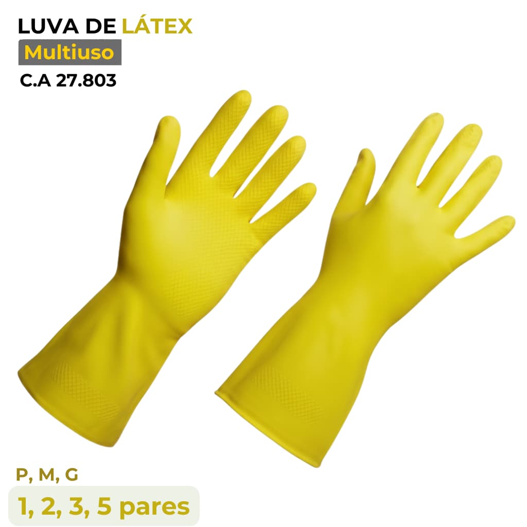 Luva Látex Amarela Multiuso Reutilizável Resistente Borracha EPI Cozinha Limpeza Antiderrapant Talge