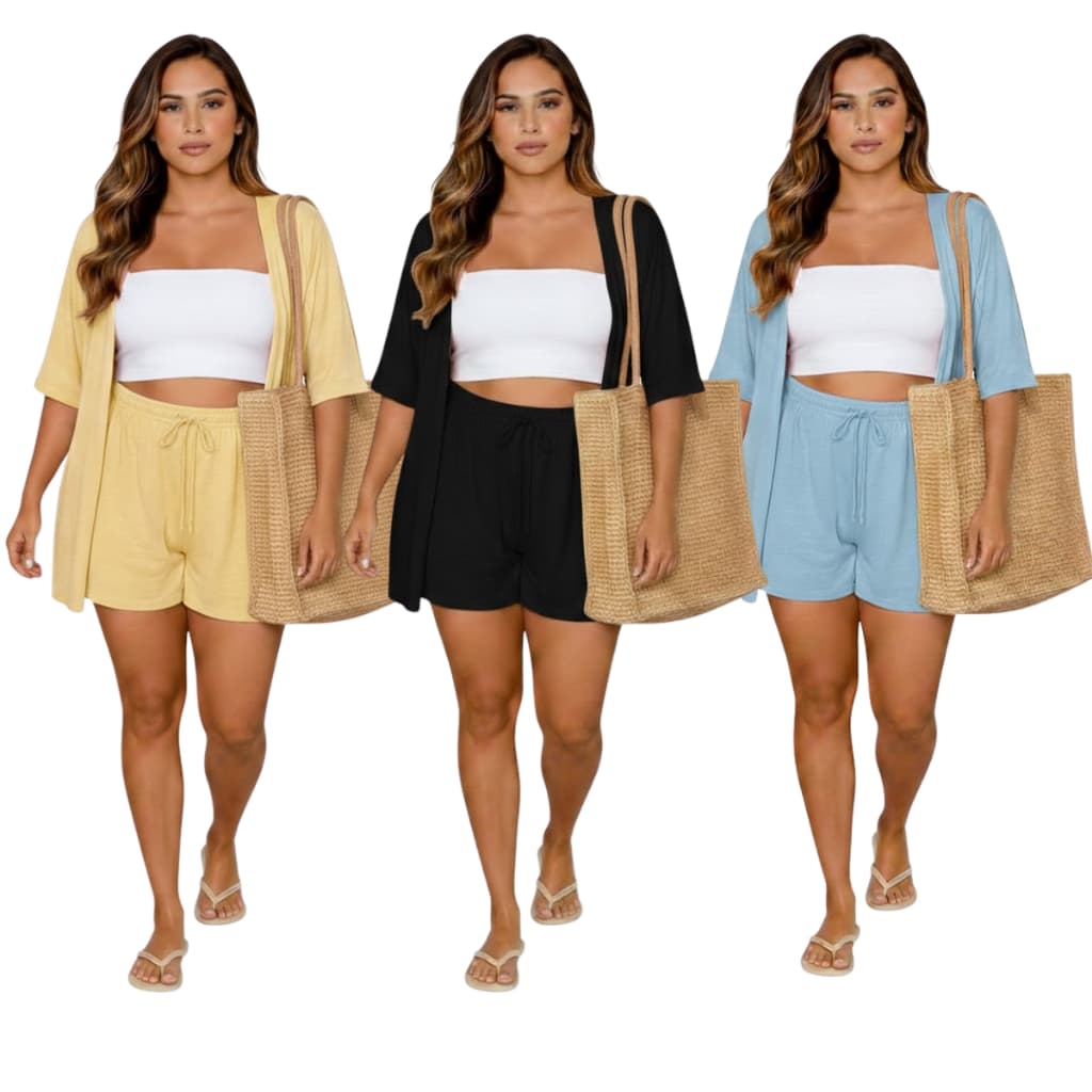 Conjunto 2 Peças Kimono + Short Duna Feminino Blogueira 2026 Moda Praia Saida de Praia Quimono 2026