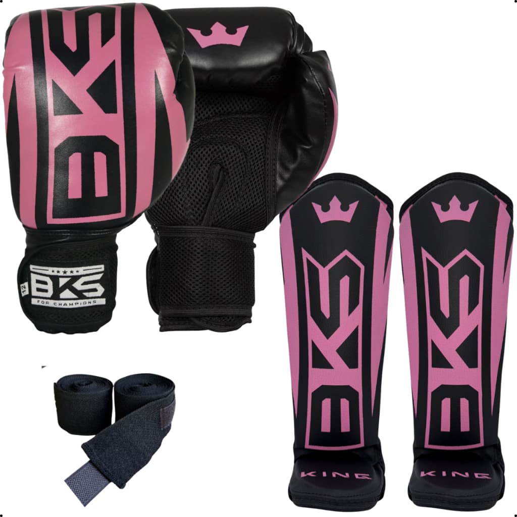 Kit Luva De Boxe BKS Kickboxing Muay Thai + Caneleira + Bandagem Elástica 3 metros