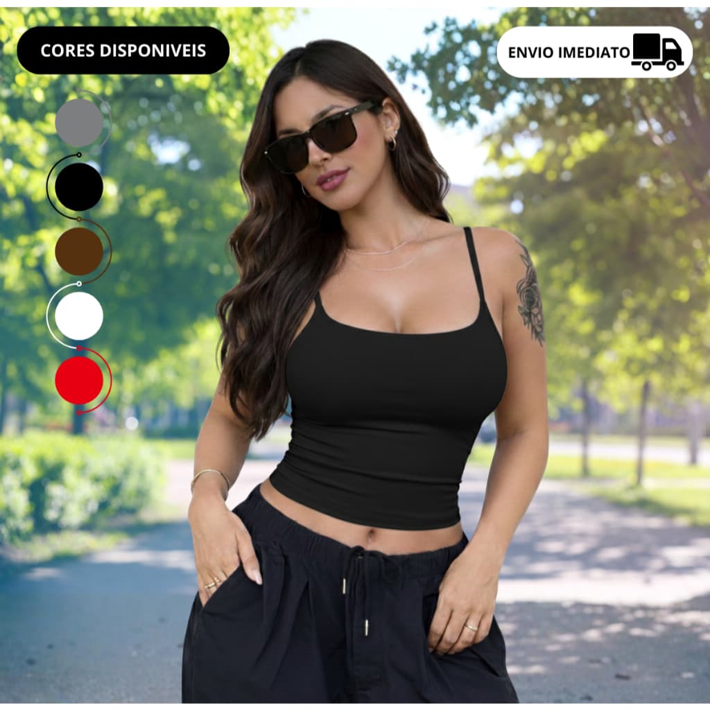 Regata De Alcinha Cropped Tube Feminino Básico Suplex Confortável Básico Tendência