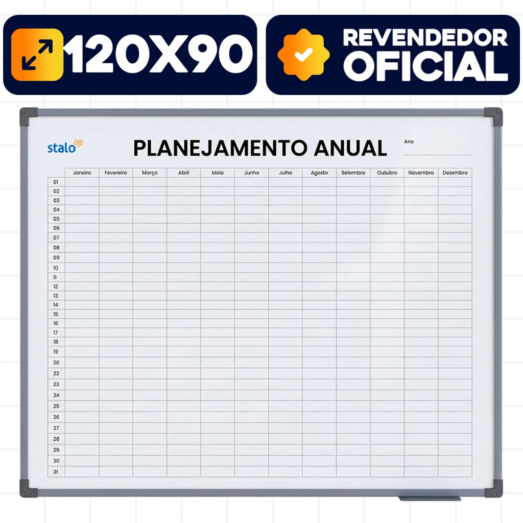 Lousa Quadro Planner Mensal Anual 120x90cm Moldura Soft Alumínio Agenda Planejador Organizador Rotina Mês Ano Semana