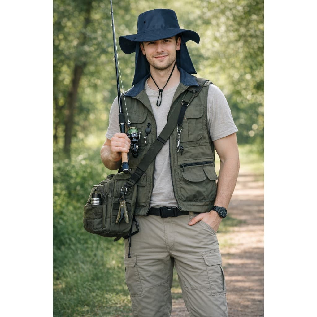 Chapéu Pescador Australiano Aba Larga Proteção Solar Protetor Nuca Pesca Camping